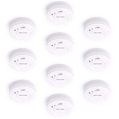 Wiltec 10x Rauchmelder 9-V-Batterie Feuermelder HUSH-Funktion Brandschutzmelder