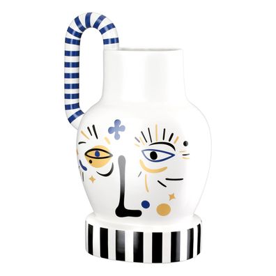 Gilde Henkelvase, "Fira", Gesichtsmotiv, Keramik, weiß, VE 1, L. 15 cm, B. 24 cm,