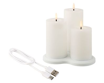LED Kerzen mit Timer 12,5-17,5cm Wachs 3er Set Weiß / Warmweiß