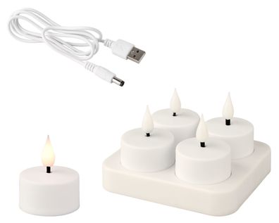 LED Teelichter 4cm Kunststoff 4er Set Weiß / Warmweiß