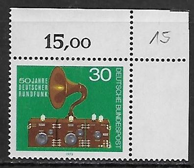 BRD postfrisch Michel-Nummer 786 rechtes oberes Eckrandstück