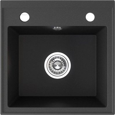 Granitspüle Einzelbecken T. III 44x44 Schwarz | Siphon im SET!