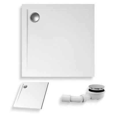 Duschwanne Quadratisch Acryl GEOS 80x80x4,5 Steinoptik | Ablaufgarnitur im SET !