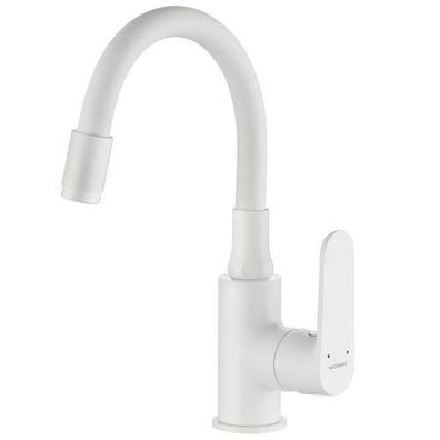 Waschtischarmatur Wasserhahn Hoch DIMA mit flexiblen Auslauf Waschtischmischer Weiß