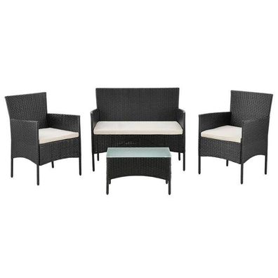 Polyrattan Gartenmöbel Sitzgruppe Gartenset Lounge Garnitur Set Schwarz/Creme B-WARE