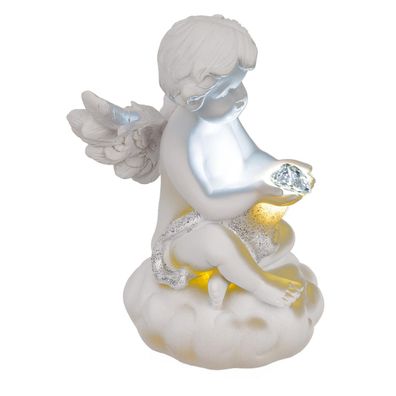 Engelfigur mit leuchtendem LED Herz - Deko Engel mit Licht - sitzender Engel