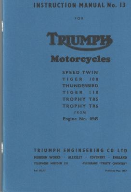 Bedienungsanleitung, Triumph Instruction Manual Nr. 13 Speed Twin, Tiger 100, Thunde