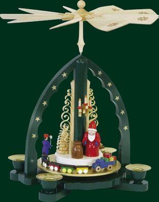 Tischpyramide Bescherung mit Weihnachtsmann grün Höhe= 27cm NEU Holzpyramide Tisc