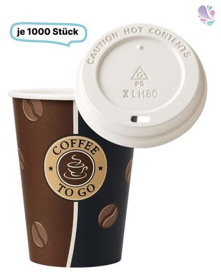 SET: Kaffeebecher mit Deckel 0,30 l, 1.000 Stk, 12oz, Qualitätstrinkbecher