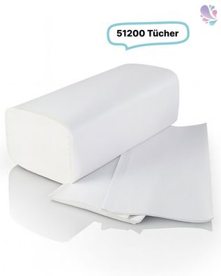 51.200 Falthandtücher, Handtuchpapier, Qualitäts- Faltpapier, 2-lagig, 100% Zellstoff