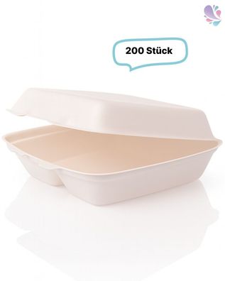 Menüboxen mittel 3-geteilt aus Bagasse 200 Stück, to go, take away, biologisch abbaub