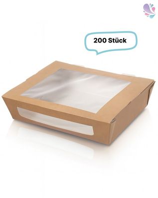 Kartonverpackungen Snackboxen mit Sichtfenster 1.200ml 200 Stk, to go, take away, bio