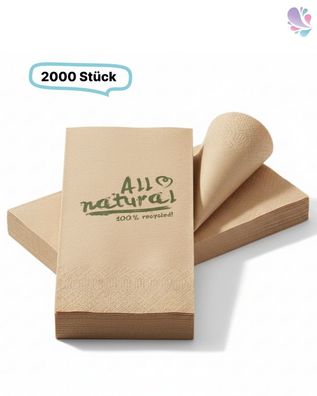 Servietten Natur 33 x 33 cm - 2.000 Stück, 2-lagig, 1/8-Falz