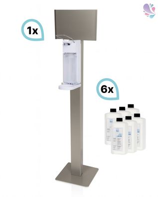 SET: Armhebelspender Blanc Universal + Bodenständer Edelstahl mit Infotafel + Händede