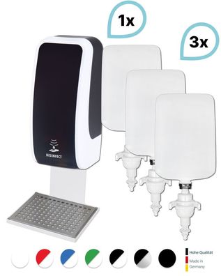 SET: Desinfektionsspender SENSOR Blanc Cosmos versch. Farben + Tischständer weiß + 3x