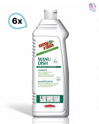 Hautschonendes Handspülmittel, Ecolabel, 6 x 1000 ml Flasche, pH-neutral, sehr ergieb