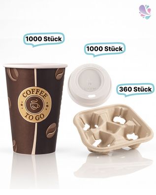 Komplett-set Kaffeegenuss: Kaffeebecher mit Deckel 0,30 l, je 1.000 Stk, 12oz und 360