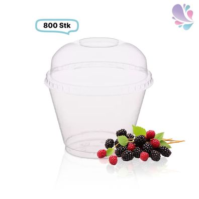 SET: Cups, klare Becher 225ml + Deckel ohne Loch - 800 Stück, transparentes recycelt