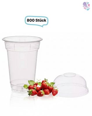 SET: Cups, klare Becher 300ml + Deckel ohne Loch - 800 Stück, transparentes recycelt