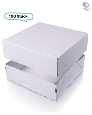 Tortenkarton eckig groß, 100 Stück, 328x328x108mm, Transportbox, biologisch abbaubar,