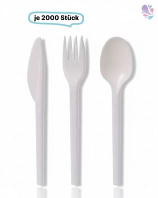 Set: Plastikbesteck Premium Löffel / / /bel/ Messer Mehrwegbesteck, 2000Stk, weiß
