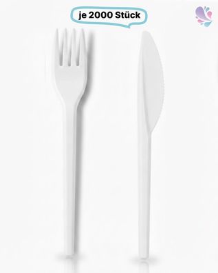 Set: Plastikbesteck Premium Gabel und Messer Mehrwegbesteck, 2000Stk, weiß, robust