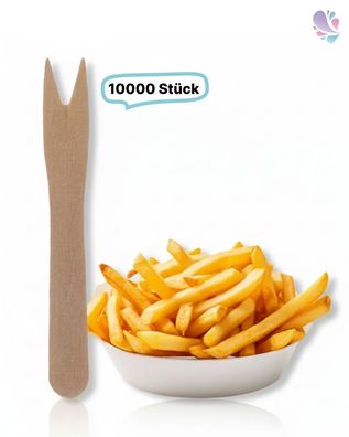 Pommes-Frites-Gabeln, Einwegbesteck, 10.000 Stk, natur, biologisch abbaubar, 8,5 cm