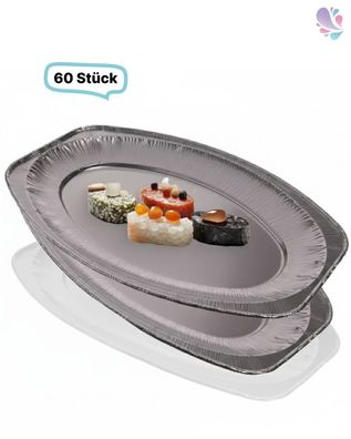 Alu-Platten, Servierplatten, oval, mittel, 60 Stk, 42,6 x 28,5 cm