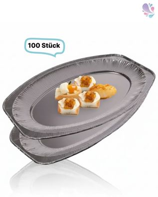 Alu-Platten, Servierplatten, oval, klein, 100 Stk, 35,1 x 24,3 cm