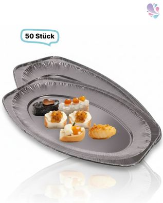 Alu-Platten, Servierplatten, oval, groß, 50 Stk, 54,5 x 36 cm