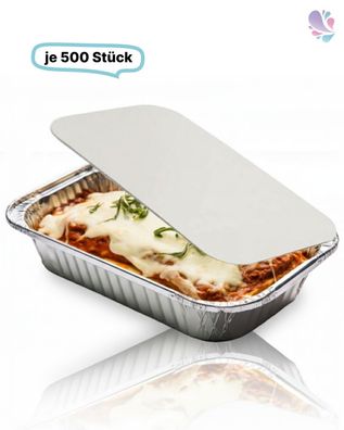 SET: Alu-Schale + Deckel, Menüschale, 940ml, ungeteilt, rechteckig, 500 Stk, 21,8 x 1