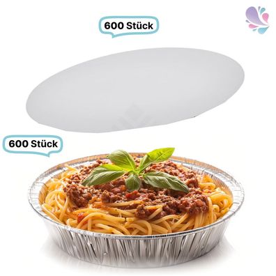 SET: Alu-Schale + Deckel, Menüschale, 830ml, ungeteilt, rund, 600 Stk, 18cm Ø, Höhe 4