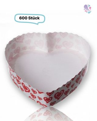 Papier-Backformen Herz weiß-rot, 600 Stück, 135x135x35mm, 420ml, Backofen geeignet, a