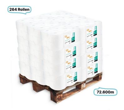 Handtuchrollen, 1-lagig, 264 Rollen, 72.600m gesamt, 275m je Rolle, Recyclingpapier,