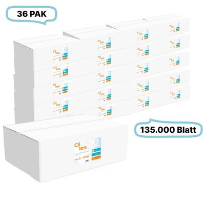 Falthandtücher 20,5x24cm, 2-lg, 36 Pak, 135.000Blatt gesamt, 3.750Blatt/ Pak, 100% Ze