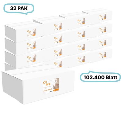 Falthandtücher 25x23cm, 2-lg, 32 Pak, 102.400 Blatt gesamt, 3.200 Blatt/ Pak, Recycli