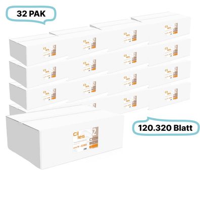 Falthandtücher 25x23cm, 2-lg, 32 Pak, 120.320 Blatt gesamt, 3.760 Blatt/ Pak, Recycli