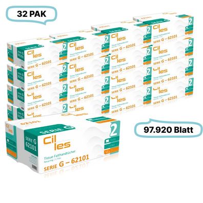 Falthandtücher 23x31cm, 2-lg, 32 Pak, 97.920 Blatt gesamt, 3.060 Blatt/ Pak, Recyclin