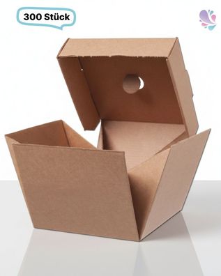 Hamburger-Box klein, 300 Stk, 12x12x10cm, to go, take away, natürliches Design, faltb