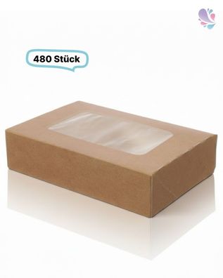 Kartonverpackungen Snackboxen mit Sichtfenster, 480 Stück, 17 x 12 x 5 cm, natur, To