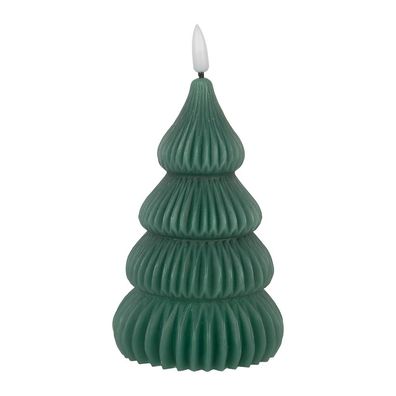 Clayre & Eef LED-Kerze Weihnachtsbaum Ø 8x17 cm Grün Wachs (Gr. Ø 8x17 cm / 2xAA)
