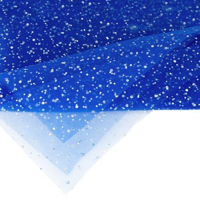 Tüll Stoff mit Glitzer Punkten 150cm x 3m Blau