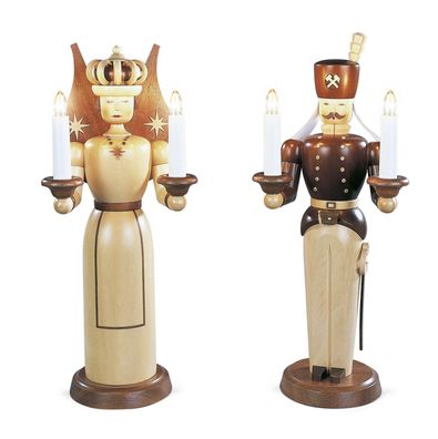 Weihnachtsfiguren Engel und Bergmann groß natur elektrisch beleuchtet Trafo