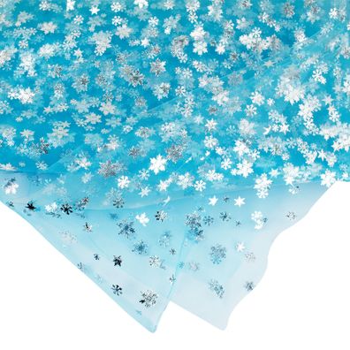 Tüll Stoff mit Schneeflocken 150cm x 3m Türkis / Silber