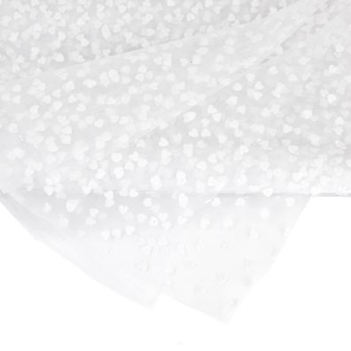 Tüll Stoff mit Samt Herzen 150cm x 3m Weiß