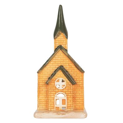 Clayre & Eef Teelichthalter Haus 9x8x21 cm Orange Keramik (Gr. 9x8x21 cm)