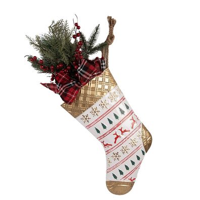 Clayre & Eef Weihnachtsanhänger Weihnachtsstrumpf 25x6x62 cm Weiß Metall