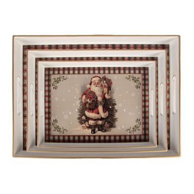 Clayre & Eef Dekoration Serviertablett 3er Set 40x30 / 35x25 / 30x20 cm Beige