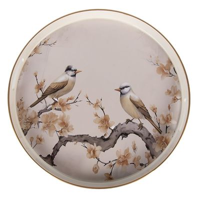 Clayre & Eef Tablett Ø 46x4 cm Beige Kunststoff (Gr. Ø 46x4 cm)