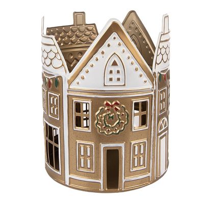 Clayre & Eef Teelichthalter Haus Ø 18x22 cm Beige Metall (Gr. Ø 18x22 cm)